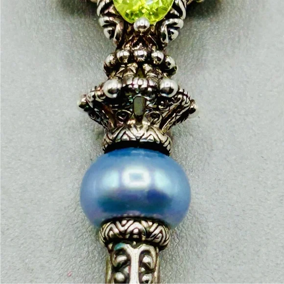 BARBARA BIXBY Sterling Silver with 18k Gold Leaves and Multi-stone Key Pendant - Picture 6 of 14